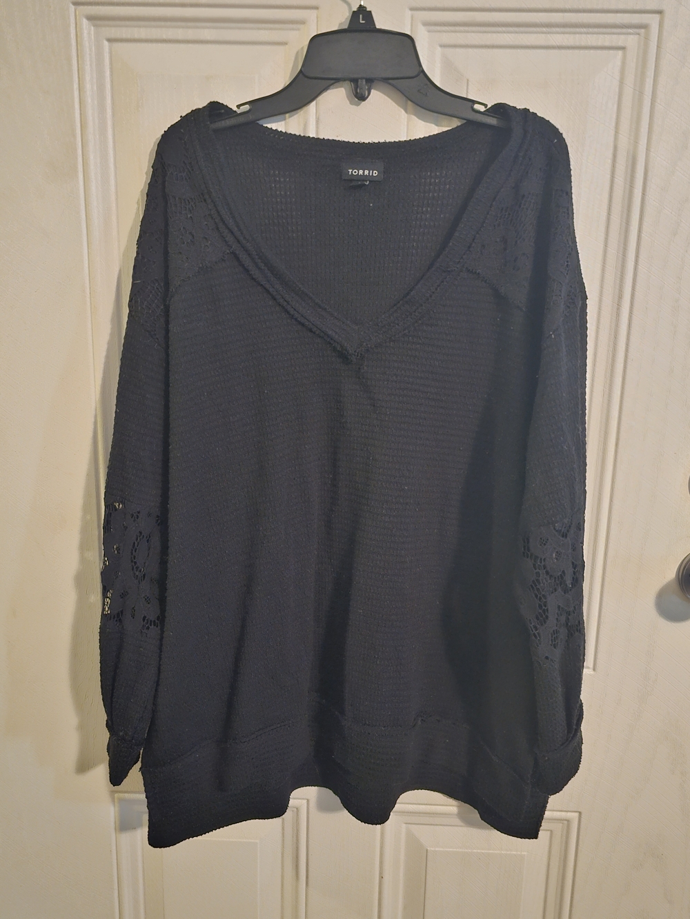 Torrid Black V-Neck Lace Sleeve Sweater